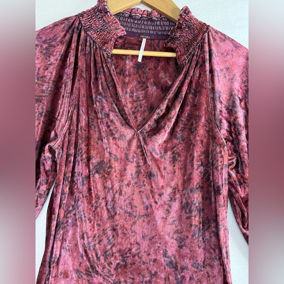 EUC Free People Go Get Em Crushed Velvet Mauve Balloon Sleeve Top Women’s Small - Picture 3 of 8